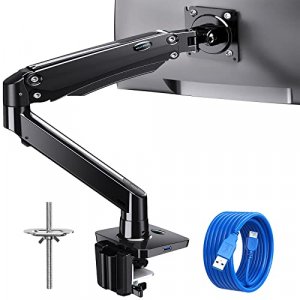 HUANUO Single Monitor Arm, Gas Spring Monitor Desk Stand, Adjustable Swivel Mount with USB, Vesa Bracket with C Clamp/Grommet Mounting Base, Fit 13-3