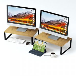2 Pack Monitor Stand Riser,Bamboo Dual Desk Organizer with Rubber Non Slip Pieces for Computer Laptop Printer,Upgrated Version.