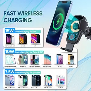 Yitumu Wireless Car Charger, 15W Qi Fast Wireless Charging Phone Mount For Car, Auto Clamping Air Vent Car Phone Holder For Iphone 14/13/12/11/X, Sam