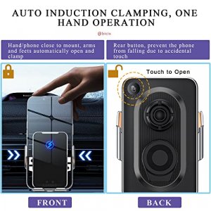 Wireless Car Charger Mount, Bicix Auto-Sensing&Clamping 15W Qi Fast Charger Phone Mount, With Dashboard And Air Vent Holder For Iphone 14/13/12/11 Pr