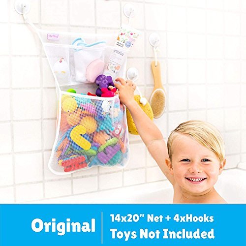 Original Tub Cubby Bath Toy Storage - Hanging Bath Toy Holder, with Suction  & Adhesive Hooks, 14