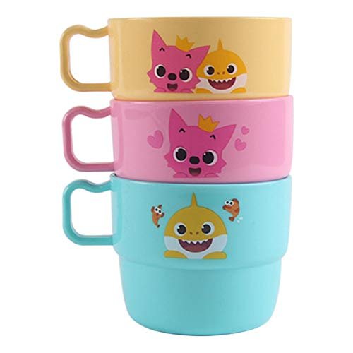 Baby Shark Cup with Handle-3P Family Plastic Cups (230 ml) and Toothbrush  2P with Cute Figures (3 to 6 Years Old)