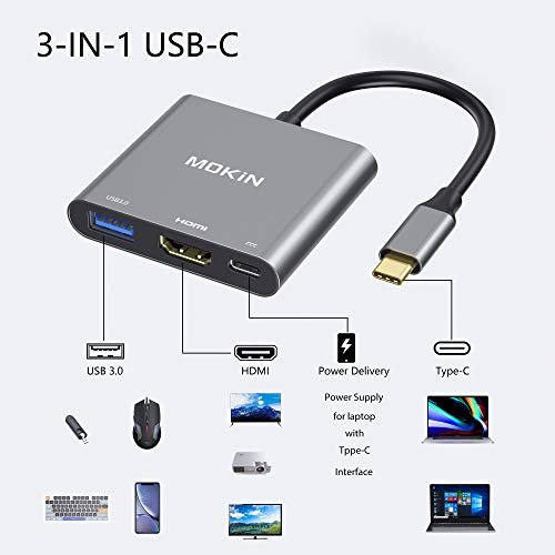 USB C to HDMI Multiport Adapter with 4K HDMI Output, Type-C Hub Converter  to 4K HDMI USB 3.0 PD Charging Port, USB-C Digital AV Multiport Adapter for
