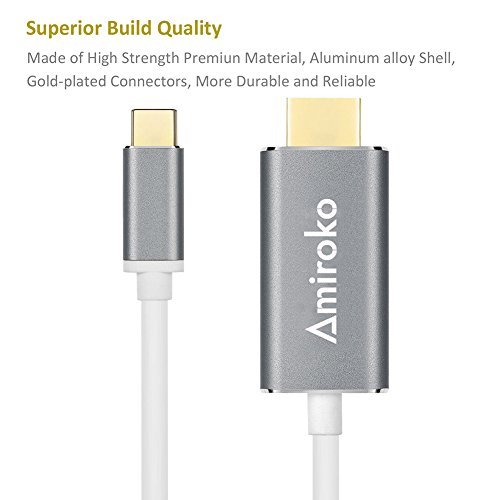 USB C to HDMI Cable 6FT, USB 3.1 Type C (Thunderbolt 3 Compatible) to HDMI  Adapter 4K Cable for MacBook, MacBook Pro, Dell XPS 13/15, Galaxy S8/Note 8