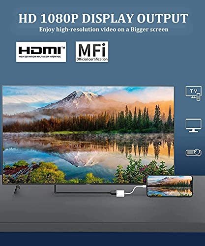 Lightning to HDTV Digital AV Adapter( Apple MFI Certified) 1080P HD Video  HDMI Sync Screen Connector Cable with Charging Port Compatible with iPhone