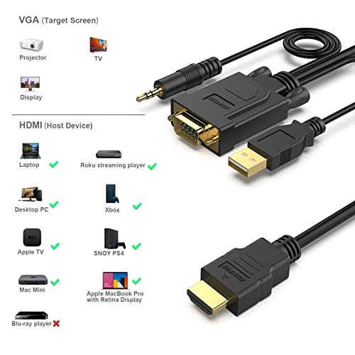 Benfei Hdmi To Vga, Gold-Plated Hdmi To Vga 10 Feet Cable With