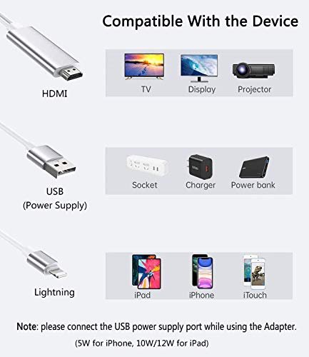 Lightning to HDMI Adapter, Lightning to 1080P Digital AV Audio HDMI 4K  Video Sync Screen Connector with Charging Port Compatible for iPhone, iPad
