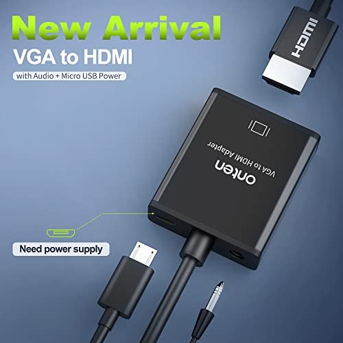 Onten VGA to HDMI, 1080P VGA to HDMI Adapter (Male to Female) for Computer,  Desktop, Laptop, PC, Monitor, Projector, HDTV with Audio Cable and USB