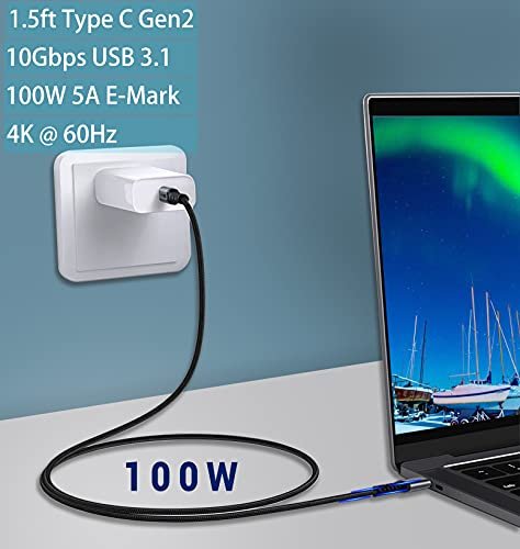 Short USB C to USB C Cable, 3.1 Gen 2 10Gbps 100W 4K USB C Video High Speed  Data Transfer Fast Charging Cord Compatibile with Samsung Galaxy T5 LaCie  SSD, MacBook, Display