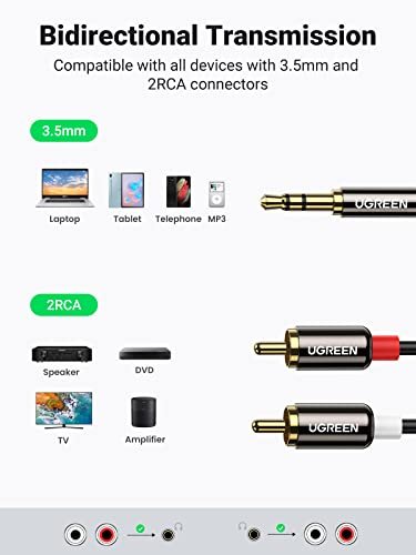 RCA Audio Piggyback Cable, 2 RCA Male to 2 RCA Male + RCA Female Piggyback,  6 Foot