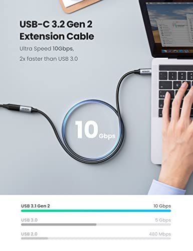 UGREEN USB Type C Extension Cable (10Gbps), USB 3.2 Type C Male to Female  Fast Charging, Compatible with MacBook Pro iPad Pro Dell XPS Surface Switch