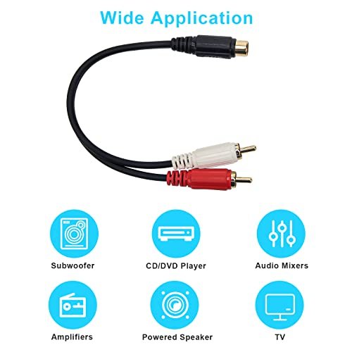 Adecco LLC Gold Female RCA to 2 Male RCA Adapter Audio Y Cable for