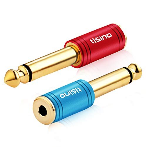 6.35mm (1/4 Inch) Mono Plug to 2 x 3.5mm Stereo Jack Splitter Adaptor -  Gold Plated