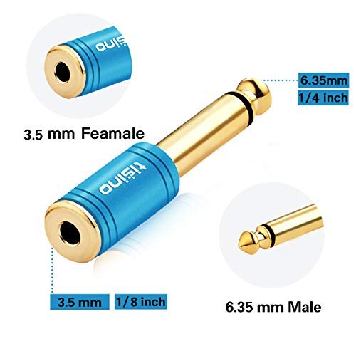 6.35mm (1/4 Inch) Mono Plug to 2 x 3.5mm Mono Jack Splitter Adaptor - Gold  Plated