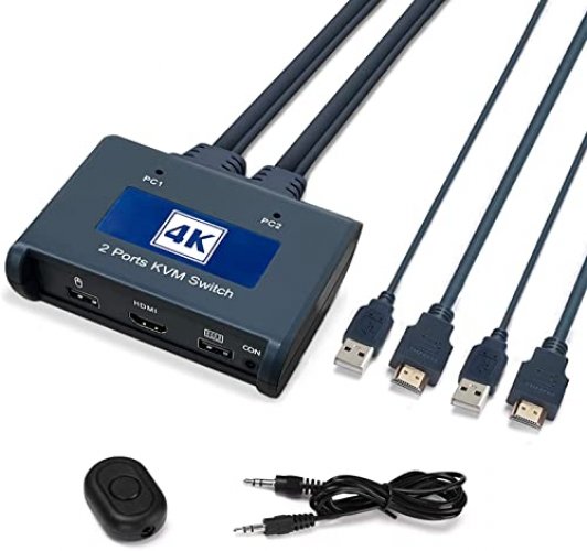 4K HDMI KVM Switch 2 Port USB KVM Switcher 4K@30Hz for PC Sharing Keyboard  Mouse