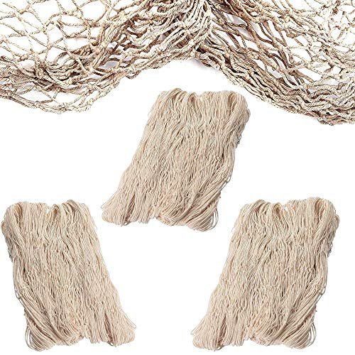 Fish Net Decorative [3 Pack] Natural Cotton Fishnet Decor - Each 14 Ft X 4  Ft. For Mermaid Party Decorations, Luau Tropical Nautical Beach Table Cove  - Imported Products from USA - iBhejo