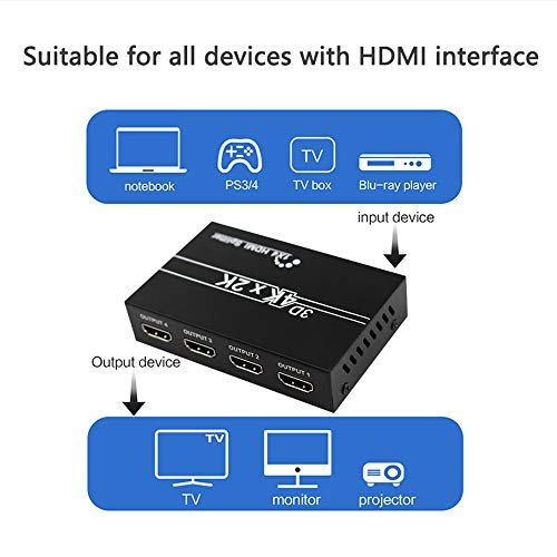 J&D HDMI Splitter 1 in 2 Out, 4K HDMI Splitter with HDMI Cable and  USB-Micro Cable for TV PS4 Xbox HDMI Input Splitter for 4K, Full HD 1080P  and 3D