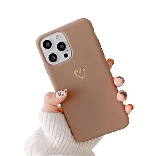 Ownest Compatible For Iphone 14 Pro Case For Soft Silicone Gold Heart Pattern Slim Protective Case For Women Girls For Iphone 14 Pro 6.1 Inch-Brown