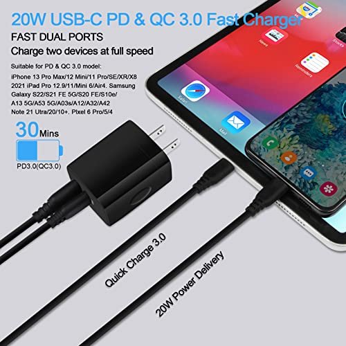 For iPhone 14 Pro/13/12/11 20W Type-C Fast Charger Power Adapter+Charger  Cable