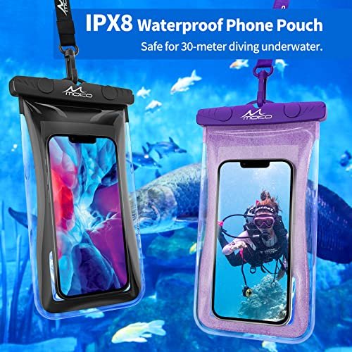 MoKo Waterproof Phone Pouch, Underwater Waterproof Cellphone Case Dry Bag with, Black