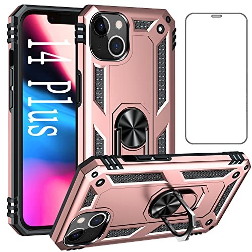 Phone Cases Designed for iPhone 14 Plus Case with Screen Protector Ring  Stand Magnetic Kickstand ip14 i14 i x14 Fourteen 14+ 14S + Plus 14plus  Phone