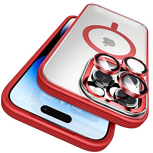 Magnetic Case for iPhone 14 Pro Case Compatible with MagSafe Metal Aluminum  Alloy Bumper Matte Translucent Back Cover with Camera Lens Protector and