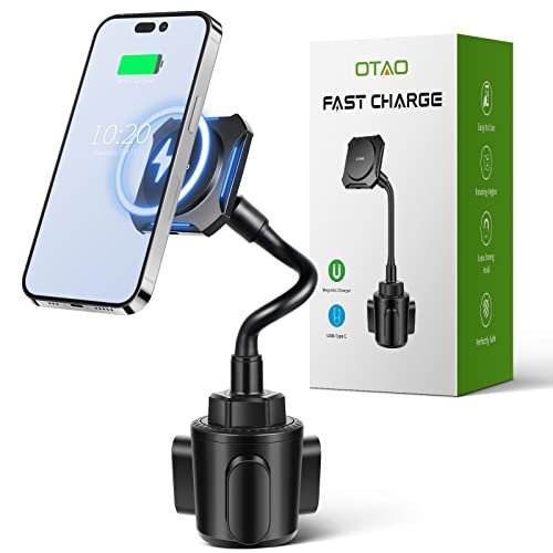 Otao Compatible With Magsafe Car Mount Charger, Cup Holder Phone Mount For  Car[Adjustable Gooseneck ],Magnetic Wireless Car Charger For Magsafe Iphon  - Imported Products from USA - iBhejo