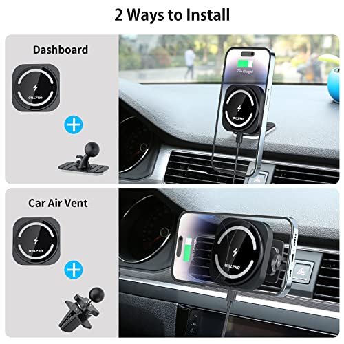 Ohlpro Compatible With Magsafe Car Mount Charger,Magnetic Wireless Car  Charger Mount,15W Fast Charging Air Vent Mount Clip Or Stick On Dashboard,For  - Imported Products from USA - iBhejo