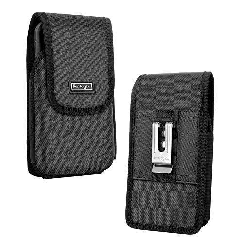 Perilogics Cell Phone Holster with Magnetic Cover. Belt Clip Pouch for iPhone 13 Black