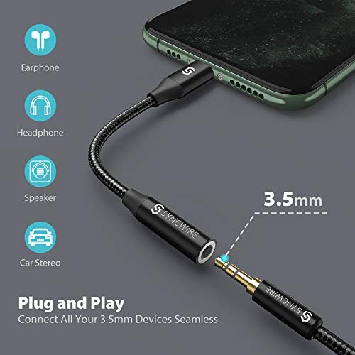 [Apple MFI Certified] iPhone Headphone Adapter, Syncwire iPhone Aux Jack  Adapter, Lightning to 3.5mm Dongle for iPhone 14/13/12/11 Pro