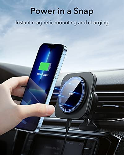 ESR HaloLock Magnetic Wireless Car Charger, Compatible with MagSafe Fast Car Charger, Air Vent Mount Compatible with iPhone 12/12 Pro/12 mini/12 Pro