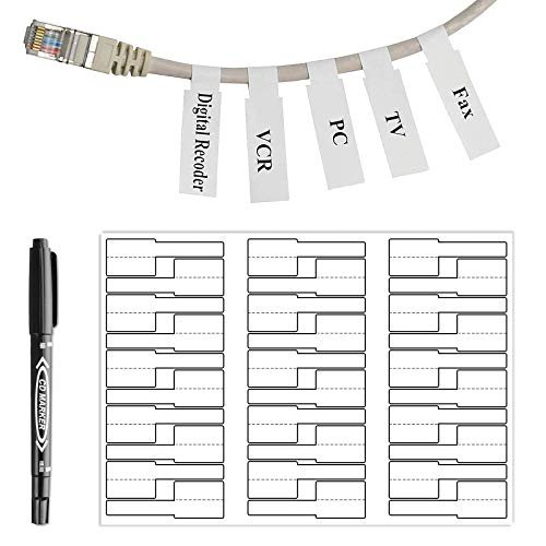 OPQH 600 White Cable Labels with Dual Tip Marker, Cord Labels Can Write