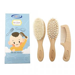 Baby Hair Brush & Comb Set, Organic Wooden Hairbrush Natural Goat Bristles 3-Piece for Newborns & Toddlers, Ideal for Cradle Cap & Itching, Perfect S