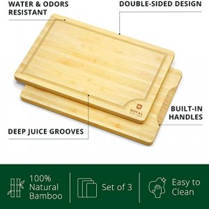 Wood Cutting Board Set - Bamboo Cutting Board with Juice Groove - Kitchen Chopping Board for Meat (Butcher Block) Cheese and Vegetables | Heavy Duty