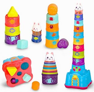 KIMI HOUSE 15 Pieces Stack Up Cup Toys, Early Development Toys, Stacking, Nesting, Sorting Cups and Rattle Shaker for Infants, Toddlers, Boys, Girls,