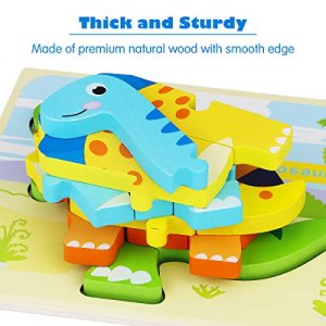 Aitbay Toddler Puzzles 6 Pack Dinosaur Wooden Puzzle for Toddler Kids 3 Year Old, Educational Toys for Preschool Kindergarten Boys and Girls