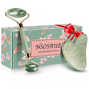Natural Jade Roller for Face - Face Roller Gua Sha Scrapping - Aging Wrinkles,Puffiness Facial Skin Massager - Premium Authentic Jade Stone (Green)