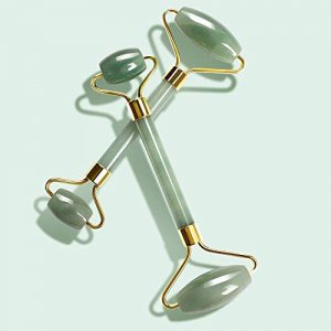 Natural Jade Roller for Face - Face Roller Gua Sha Scrapping - Aging Wrinkles,Puffiness Facial Skin Massager - Premium Authentic Jade Stone (Green)