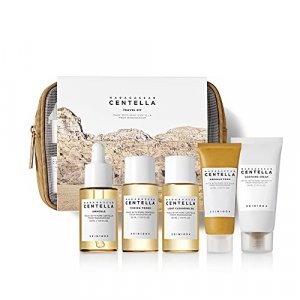 SKIN1004 Madagascar Centella Travel Kit | Toner, Ampoule, Soothing Cream, Cleansing Oil, Ampoule Foam | Basic Skincare Pouch | Compact Size | Soothin