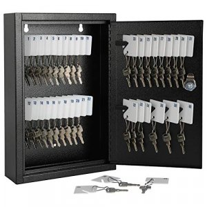 KYODOLED Key Storage Lock Box with Key,Locking Key Cabinet,40 Key Management Wall Mount with Key Lock,Key Hooks & Tags Key Labels,(Black,40 Key)