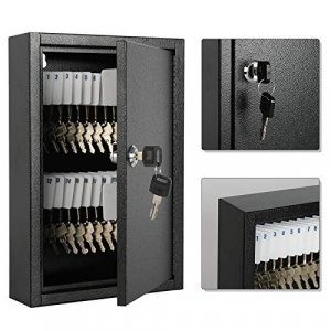 KYODOLED Key Storage Lock Box with Key,Locking Key Cabinet,40 Key Management Wall Mount with Key Lock,Key Hooks & Tags Key Labels,(Black,40 Key)