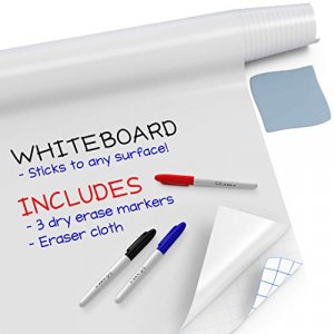 Kassa Whiteboard Sticker Roll 1.4 x 8 Ft Long, Includes 3 Dry Erase Markers - Customizable Adhesive White Board Stick on Wall, Fridge or Desk; Dry Er