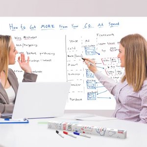 Kassa Whiteboard Sticker Roll 1.4 x 8 Ft Long, Includes 3 Dry Erase Markers - Customizable Adhesive White Board Stick on Wall, Fridge or Desk; Dry Er