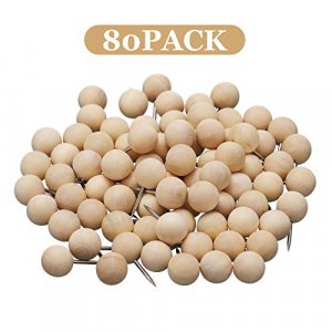 Wooden Push Pins Thumb Tacks Push Pins for Cork Board Round Head Map Pins with Steel Needle Point Boho Office Supplies (White,80 Pieces)