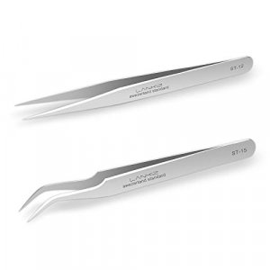 LANKIZ Eyelash Extension Tweezers Stainless Steel Straight and Curved Volume Lash Tweezers Set for Eyelash Extension Professional Applicator Tool-Sil