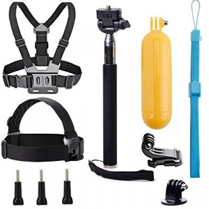 VVHOOY Universal Action Camera Accessories Bundle Head Chest Strap Mount/Selfie Stick/Floating Hand Grip Compatible with Dragon Touch/AKASO EK7000 Br