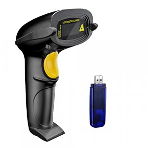 NADAMOO Wireless Barcode Scanner 328 Feet Transmission Distance USB Cordless 1D Laser Automatic Barcode Reader Handhold Bar Code Scanner with USB Rec