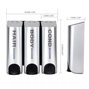 AUMIO Chamber Soap Dispenser Trio Shower Gel Shampoo Conditioner with 3x350ml Refillable Bottles ABS Wall Mount Silver