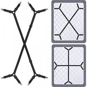 Siaomo Bed Sheet Holder Straps - Adjustable Crisscross Sheet Clips Elastic Band Fitted Bed Sheet Fasten Suspenders Grippers,2Pcs/Set Black