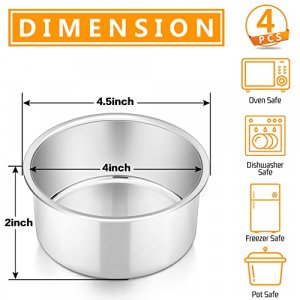 P&P CHEF 4 Inch Small Cake Pan Set of 4, Stainless Steel Baking Round Cake Pans Tins Bakeware for Mini Cake Pizza, Quiche, Non Toxic & Healthy, Leakp